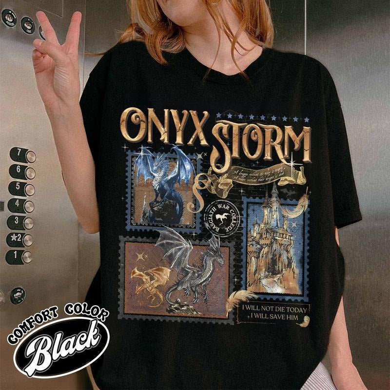 Onyx Storm Dragon Comfort Color Shirt, Basgiath War College Shirt, Dragon Rider Shirt, Fantasy Book Club Stamp Shirt,...