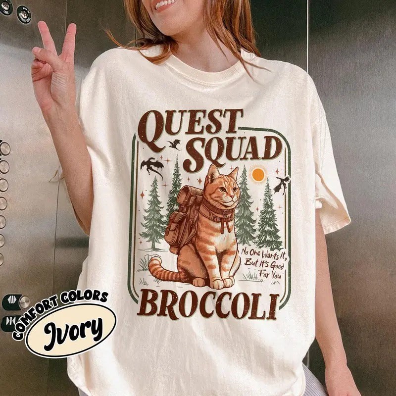 Onyx Storm Quest Squad Broccoli Shirt Fourth Wing Shirt Broccoli Cat Ridoc Romantasy Fan Shirt Dragon Rider T-Shirts, Hoodie, Sweatshirt