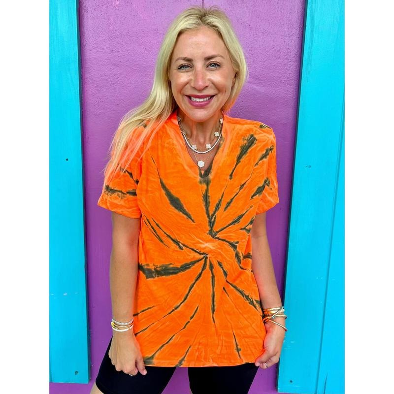 Orange & Black Twist V-Neck Tie-Dye Tee - Blank Hoodie, Sweatshirt | GrindPrints.com