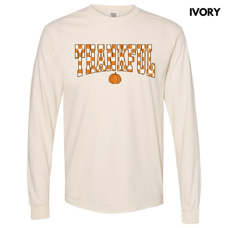 Orange Thankful Checkered  Long Sleeve Comfort Colors T-Shirt 'NLB' Hoodie, Sweatshirt | GrindPrints.com