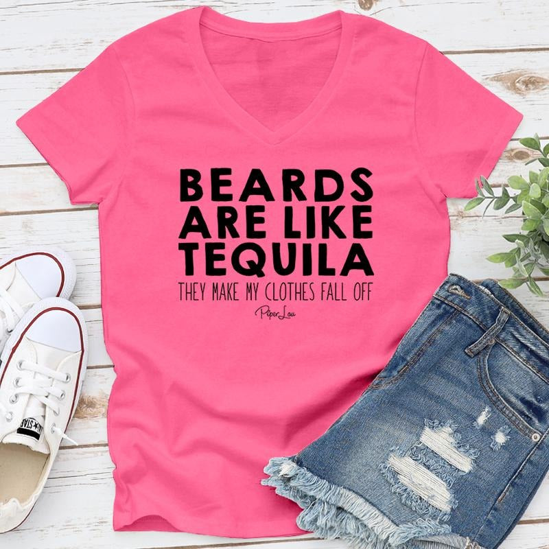 Beards Are Like Tequila Apparel, Proudly Printed In The USA, Tee / Tank / V Neck Gray / White / Blue / Hot Pink / Orange,...