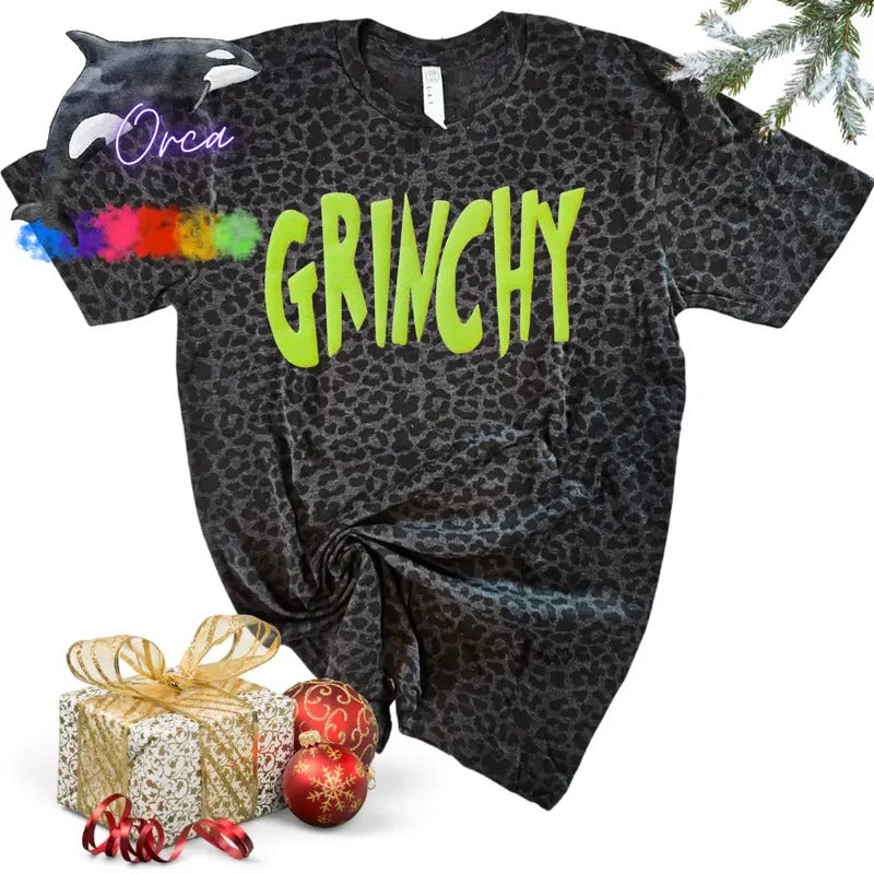 Orca Glitter Puff GRINCHY Black Leopard Unisex T-shirt ~ Christmas ~ Women Apparel Hoodie, Sweatshirt | GrindPrints.com