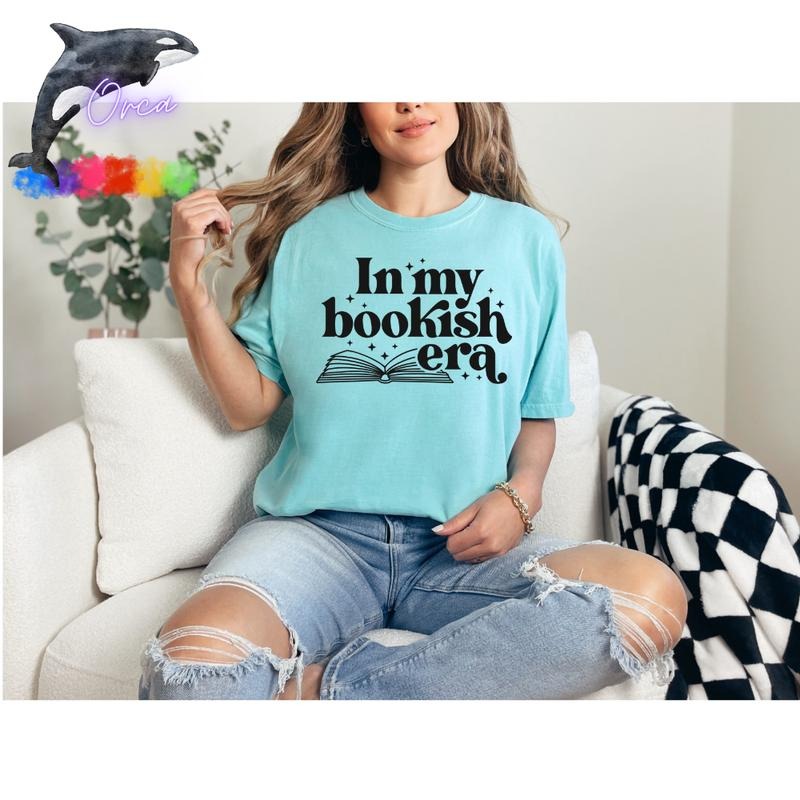 Orca ~ "IN MY BOOKISH ERA" Puff Unisex T-shirts ~ Comfort Colors ~ Book Lovers Shirt Womenswear Hoodie, Sweatshirt