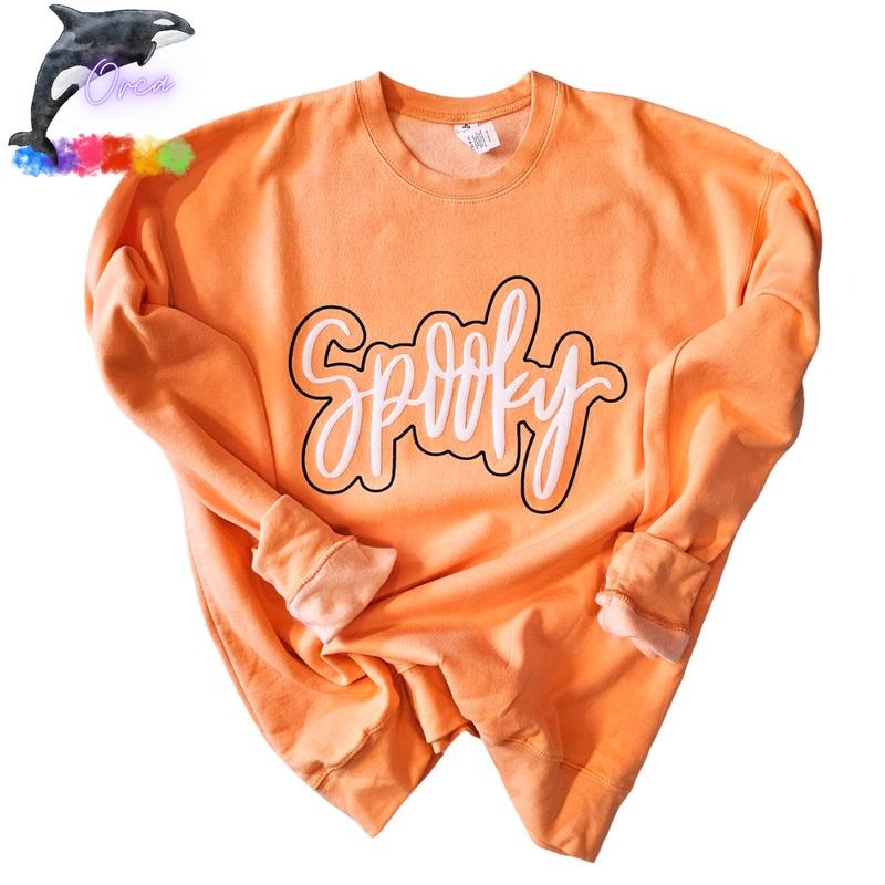 Orca ~ "SPOOKY GHOST" Metallic Puff Unisex Sweatshirts ~ Halloween ~ Outfit T-Shirts, Hoodie | GrindPrints.com