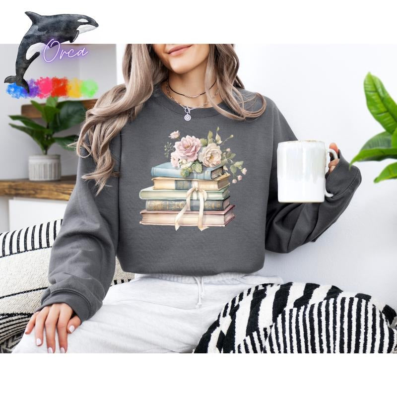 Orca ~ Pastel Cottage Shabby Chic Books  Unisex Sweatshirts ~ Book Lovers Shirt Womenswear Hoodie | GrindPrints.com