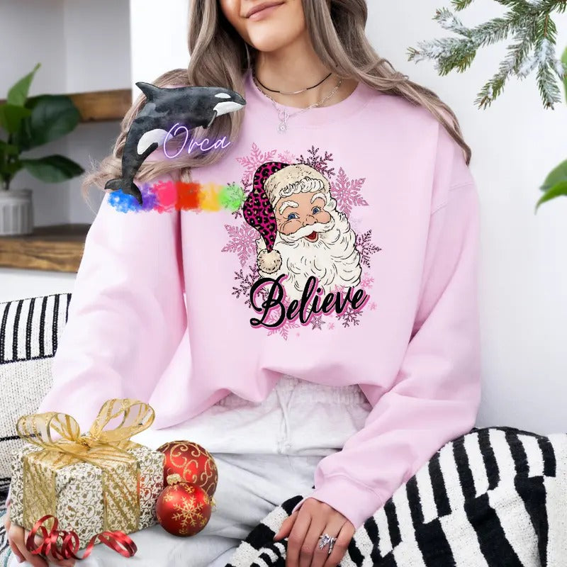 Orca ~ SANTA BELIEVE Unisex Sweatshirts ~ Small - 4XL Christmas Crewneck Casual Womenswear T-Shirts, Hoodie | GrindPrints.com