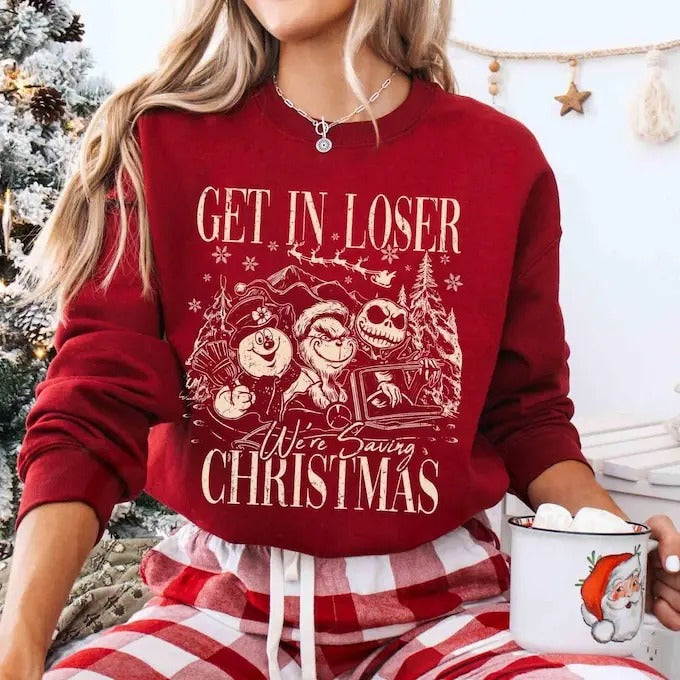 Oversized Retro Get In Loser We're Saving Christmas Shirt, Christmas Shirt, Christmas Family Shirt, Christmas Gift, Funny...