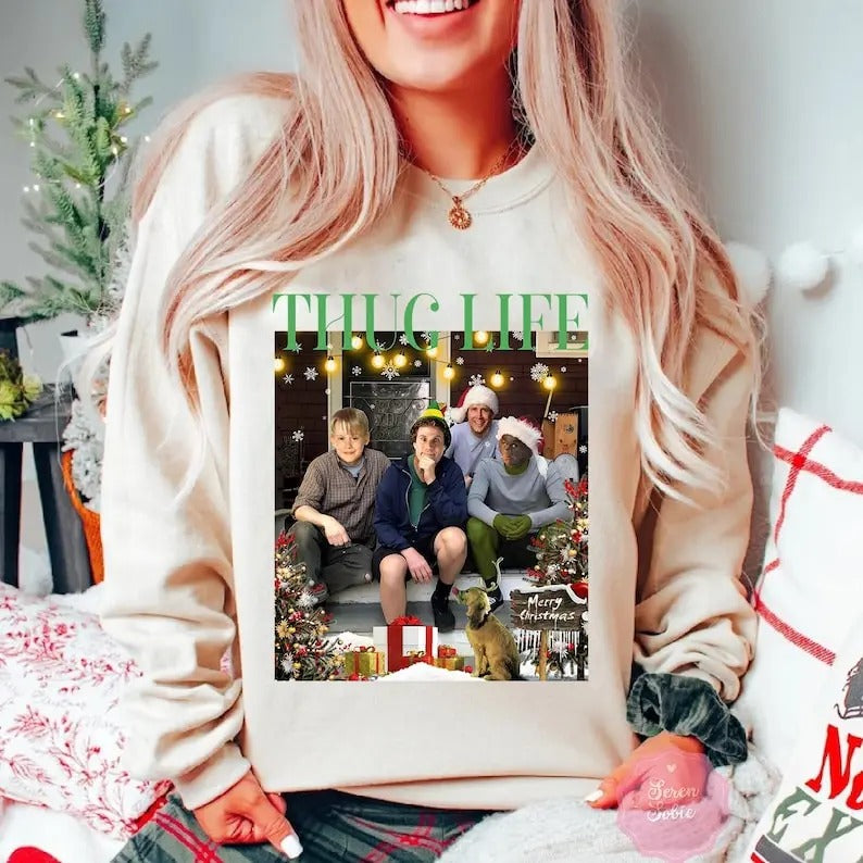 Oversized Thug Life Christmas Shirt, Christmas Movie Shirt, Christmas Friends Shirt, Christmas Gifts for Women, Holiday...