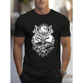 Owl Motif Print, Men's Crew Neck Short Sleeve T-shirt, Stylish & Trendy & Cozy For Casual Summer Wear Made in USA Hoodie,...