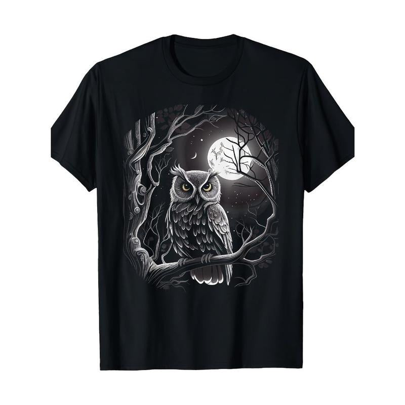 Owl under the Moon Pattern T-shirt Made in USA Hoodie, Sweatshirt | GrindPrints.com
