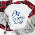 Oy To The World Shirt, Funny Hanukkah T-Shirt, Gift Shirt For Jewish, Celebration Short Sleeve, Menorah Shirt For Mom,...