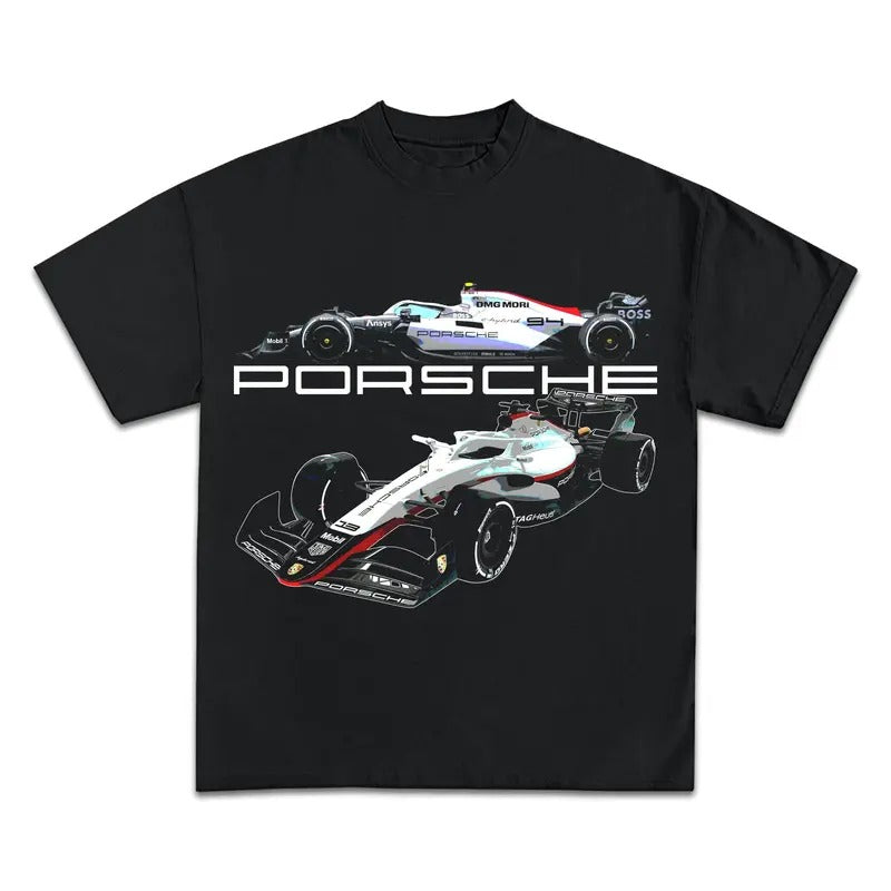 P*RSCHE F1 RACING T-SHIRT Bootleg Vintage 90s Style Casual Classic christian clothing Cotton Fabric Menswear Top Hoodie,...
