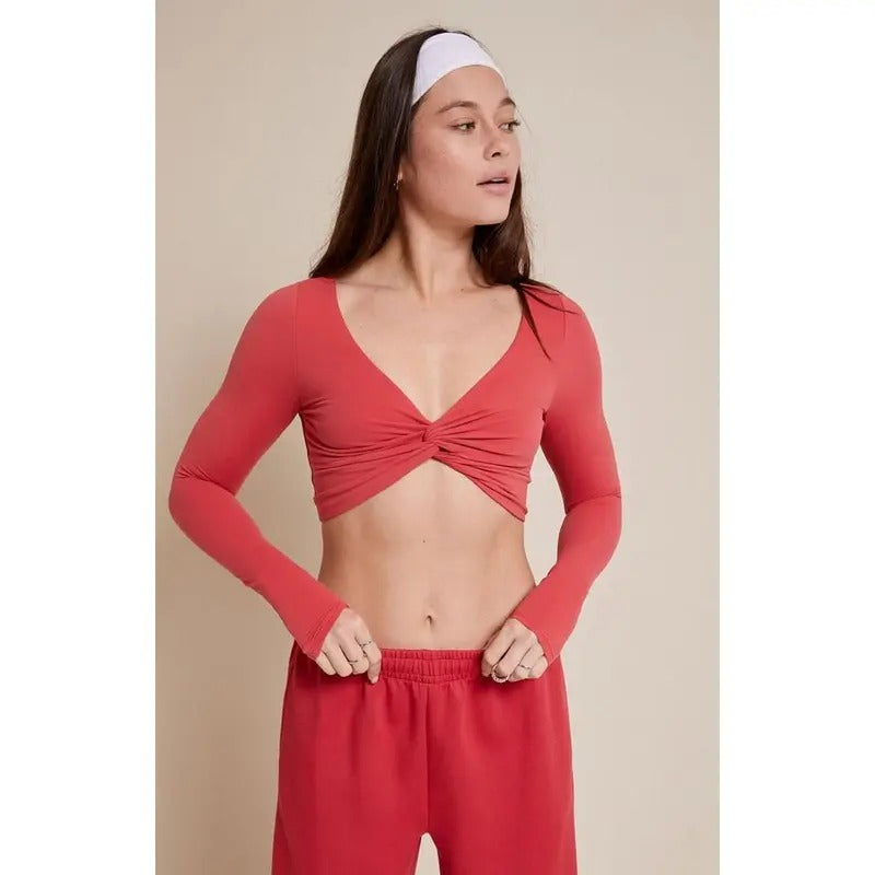 PAC 1980 Women's Active Red Twist Front Knotted Long Sleeve Top T-Shirts, Hoodie, Sweatshirt | GrindPrints.com