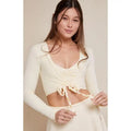 PAC 1980 Women's Active Yellow Tie Front Merrow Edge Long Sleeve Top T-Shirts, Hoodie, Sweatshirt | GrindPrints.com