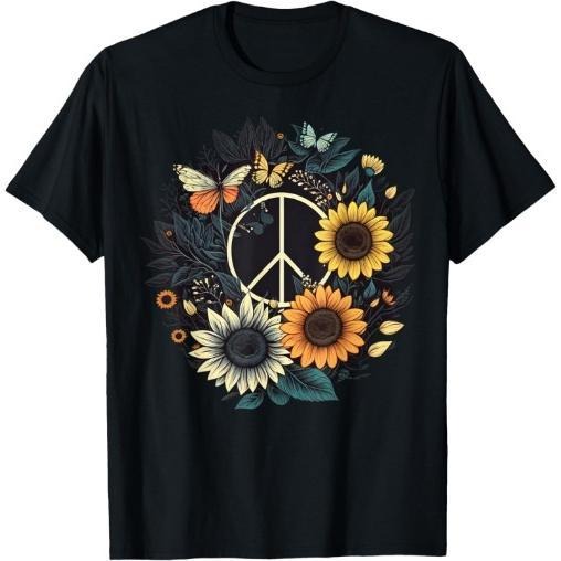 PEACE SIGN LOVE Sunflower on 60s 70s Sunflower Hippie T-Shirt Made in USA Hoodie, Sweatshirt | GrindPrints.com