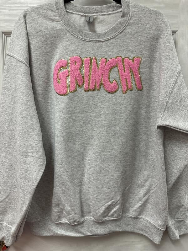 PINK Chenille Patch Sweatshirt -- ASH GREY T-Shirts, Hoodie | GrindPrints.com