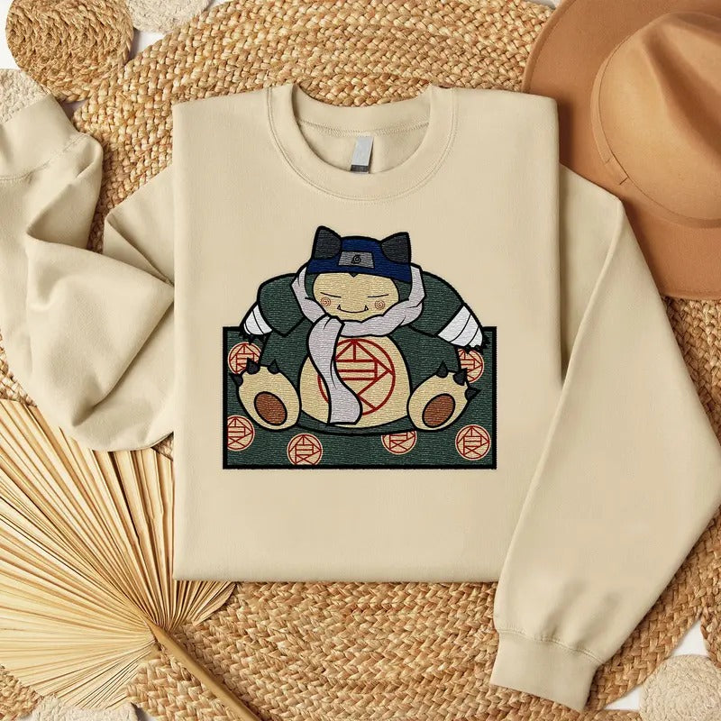 PKM Snorlax Choji Embroidered Shirt, Anime Embroidered Sweatshirt, Manga Shirt, Gift For Fan Hoodie | GrindPrints.com