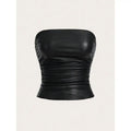 PU Leather Ruched Tube Top Strapless Party Clubwear Tops Going Out StreetwearY2K T-Shirts, Hoodie, Sweatshirt