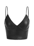 PU Leather V Neck Spaghetti Strap Cami Crop TopY2K T-Shirts, Hoodie, Sweatshirt | GrindPrints.com