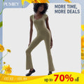 PUMIEY Scoop Neck Flare Jumpsuits for Women Cap Short Sleeve Bodycon Casual Unitard Slim-fitting T-Shirts, Hoodie, Sweatshirt