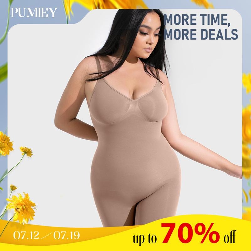PUMIEY Shapewear Bodysuit for Women Tummy Control V-Neck With Open Gusset Hourglass Collection Sexy Comfort Compression...