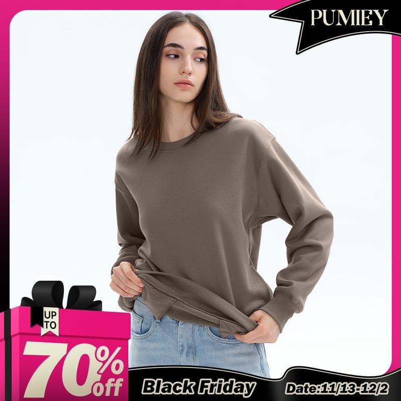 PUMIEY Women's Oversized Sweatshirt Fleece Crew Neck Long Sleeve Pullover with Pockets, 66.4% Polyester, Casual Style for...