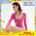 PUMIEY Women's Scoop Neck Long Sleeve Bodysuit Body-hugging Sexy Tops Womenswear Longsleeves Comfort Basic Underwear Lady...