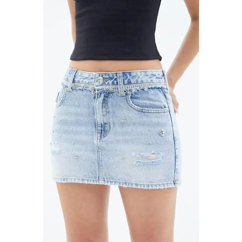 PacSun Women's Light Indigo Rhinestone Mid Rise Denim Mini Skirt - Multicolor T-Shirts, Hoodie, Sweatshirt | GrindPrints.com