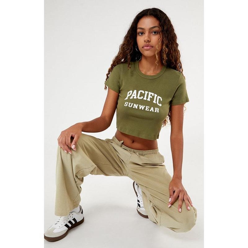PacSun Women's Olive Pacific Sunwear Baby T-Shirt Hoodie, Sweatshirt | GrindPrints.com