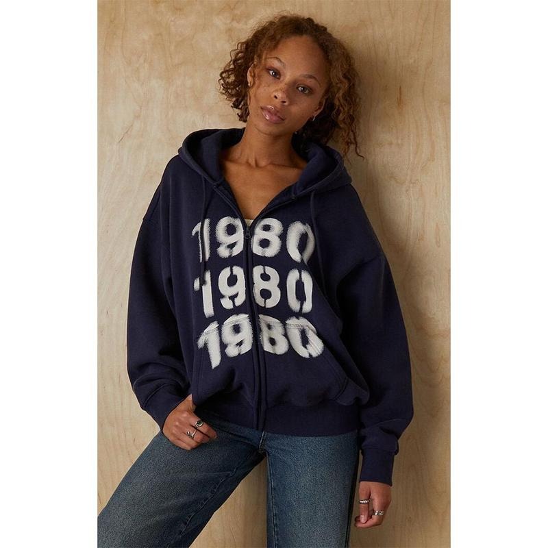 Pacsun Women's 1980 Repeat Full Zip Hoodie T-Shirts, Sweatshirt | GrindPrints.com