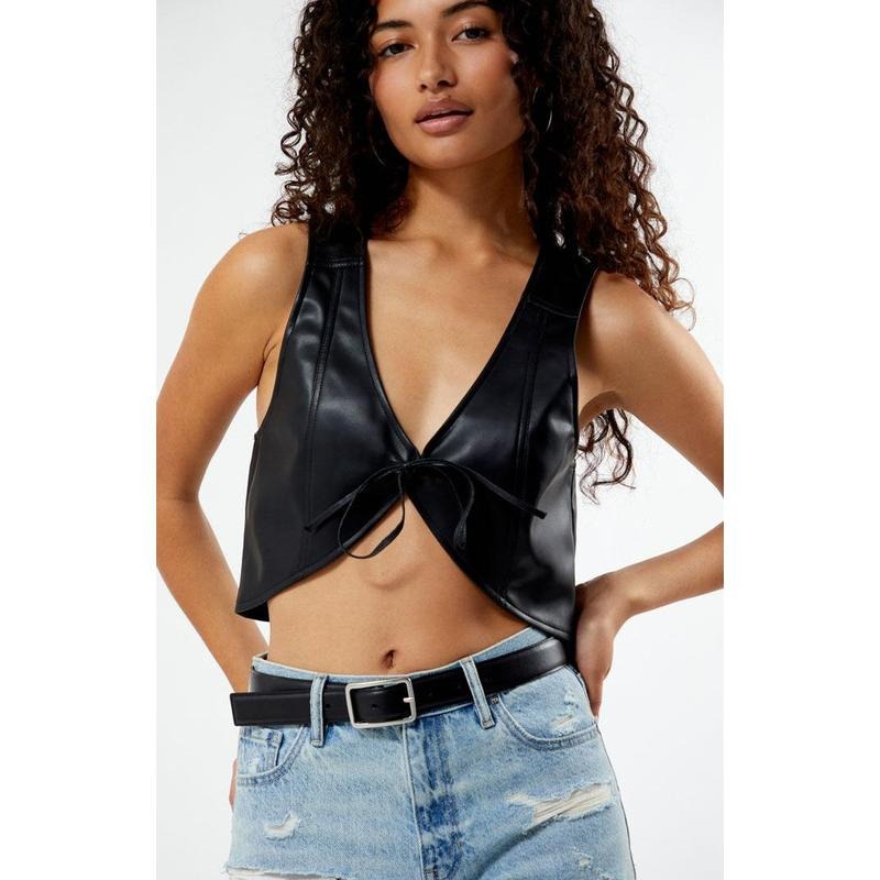 Pacsun Women's Faux Leather Tie Front Vest T-Shirts, Hoodie, Sweatshirt | GrindPrints.com