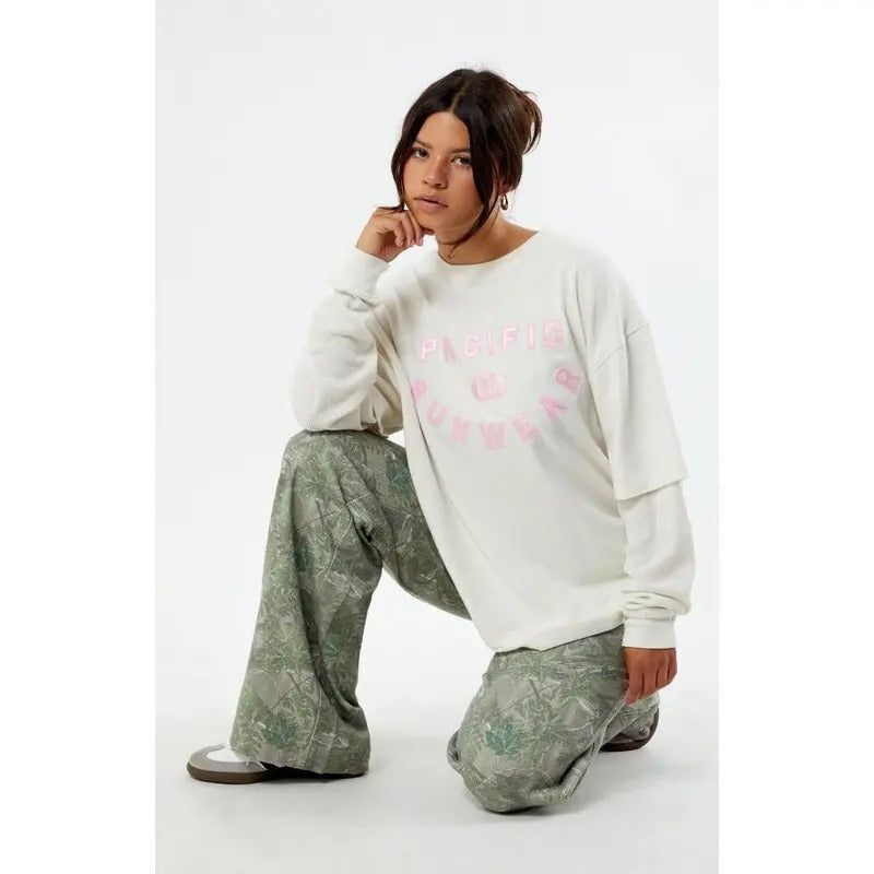 Pacsun Women's Pacific Sunwear Waffle Layered T-Shirt Hoodie, Sweatshirt | GrindPrints.com