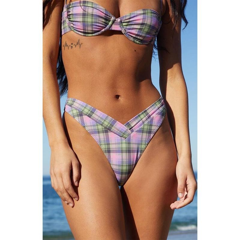 Pacsun Women's Plaid Emie Gathered V High Cut Bikini Bottom T-Shirts, Hoodie, Sweatshirt | GrindPrints.com