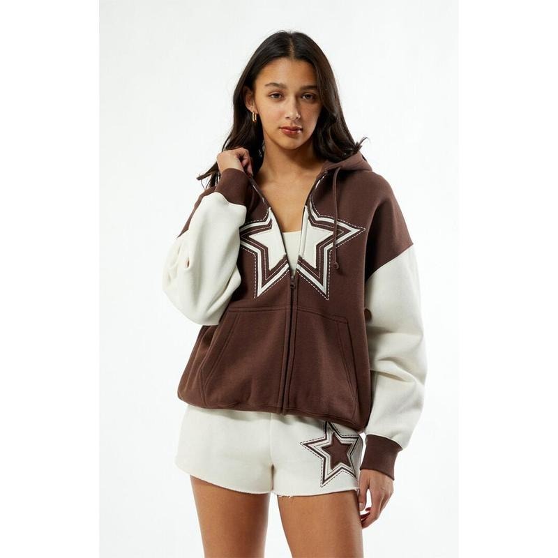Pacsun Women's Starred Full Zip Hoodie T-Shirts, Sweatshirt | GrindPrints.com