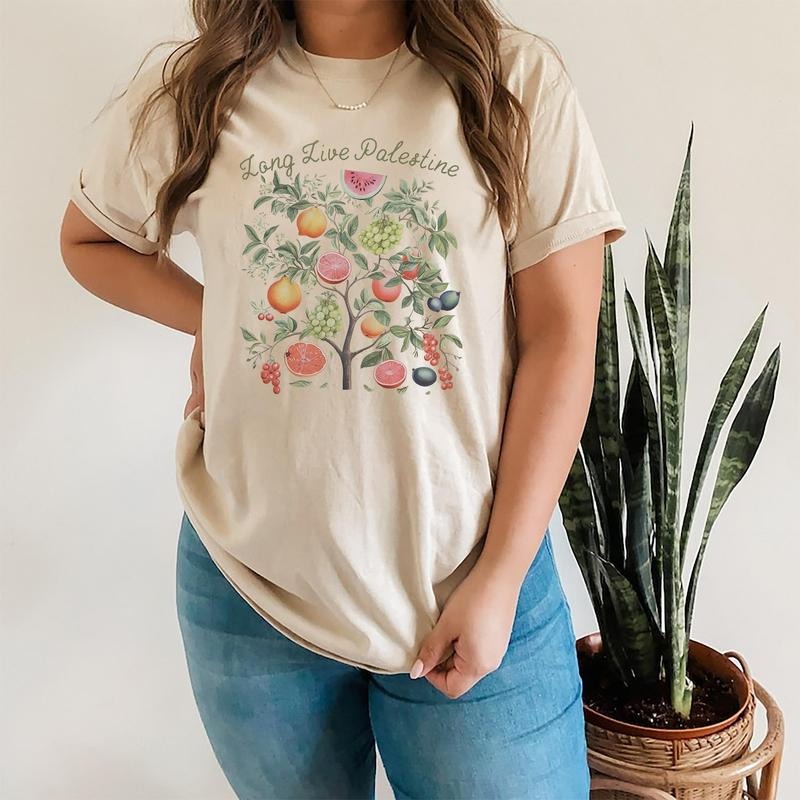 Palestinian Fruits Aesthetic Tee for Human Rights,  Free Palestine T-Shirt, Free Palestine Gaza Shirt, Casual Cotton Top...