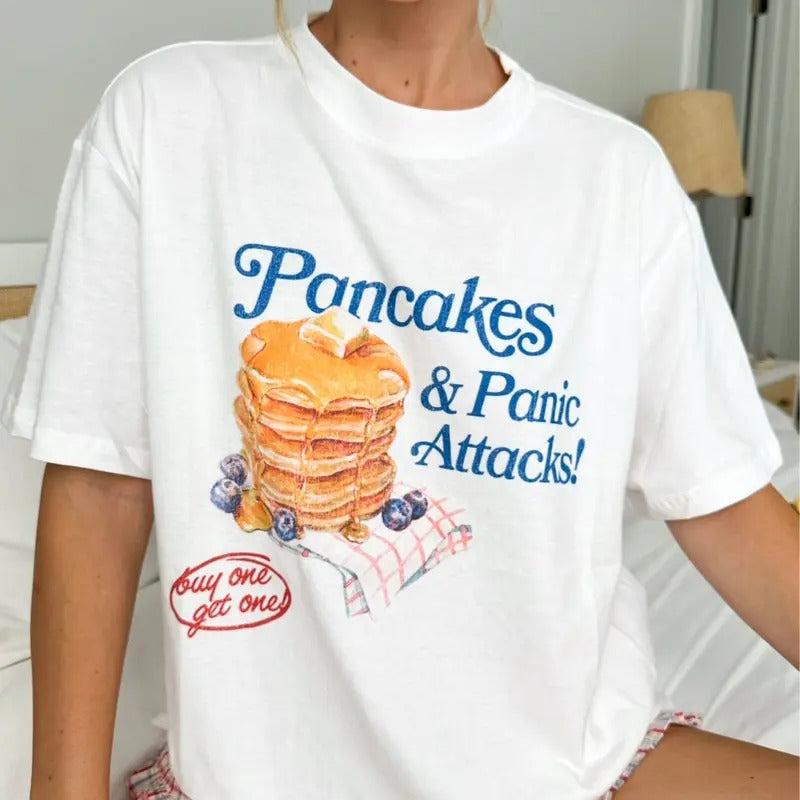 Pancakes & Panic Attacks T-Shirt, Unisex Short Sleeve, Funny Shirt, Cute Tee, Gift for Women, Gift for Friend, Gift for...