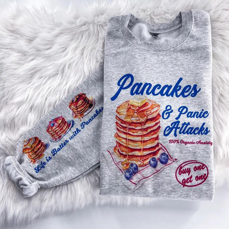 Pancakes Panic Attacks Anxiety Sleeve Prints Comfy Tops T-Shirts, Hoodie, Sweatshirt