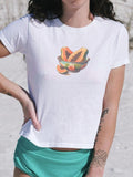 Papaya Bowl Baby Tee, Coconut Girl Aesthetic, Vintage Fruit Shirt, 90s Y2k Baby Tee, Downtown Teenage Girl Gift, Tropical...