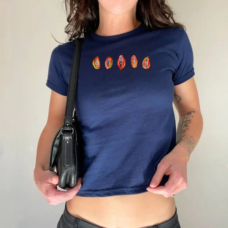 Papaya Fruit Baby Tee, Coquette Baby Tees, Vintage Womens Graphic Shirt Fit Streetwear Hoodie, Sweatshirt | GrindPrints.com