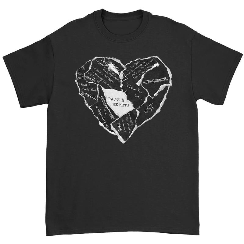 Paper Hearts Graphic T-Shirt, Torn Note Sad Romance Shirt, Sleep Theory Inspired Tee, Emo Aesthetic Fashion, Unisex...