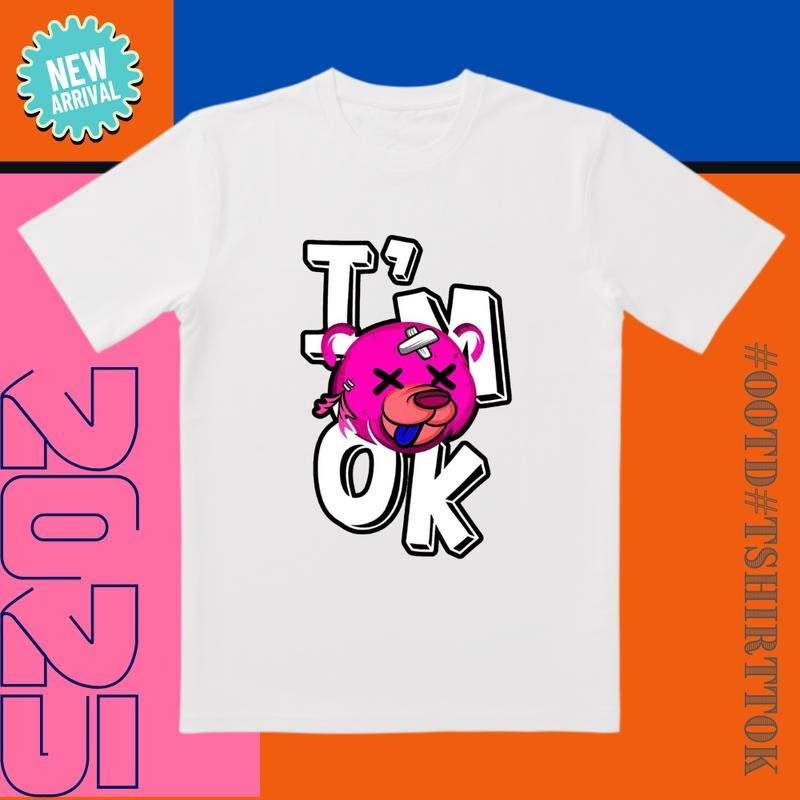 'I'm OK' Black Tee |   3D Cut & Neon Clash |   Trendy All-Day Style for Streetwear/Date/Party Hoodie, Sweatshirt