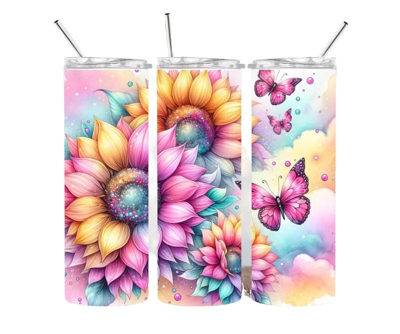 Pastel Flowers and Butterfly Print 20oz Stainless steel tumbler T-Shirts, Hoodie, Sweatshirt | GrindPrints.com