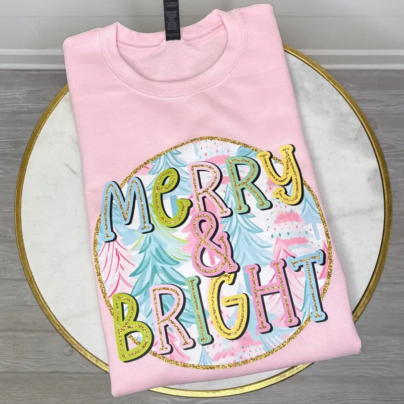 Pastel Merry & Bright Trees Sweatshirt 'NLB' T-Shirts, Hoodie | GrindPrints.com