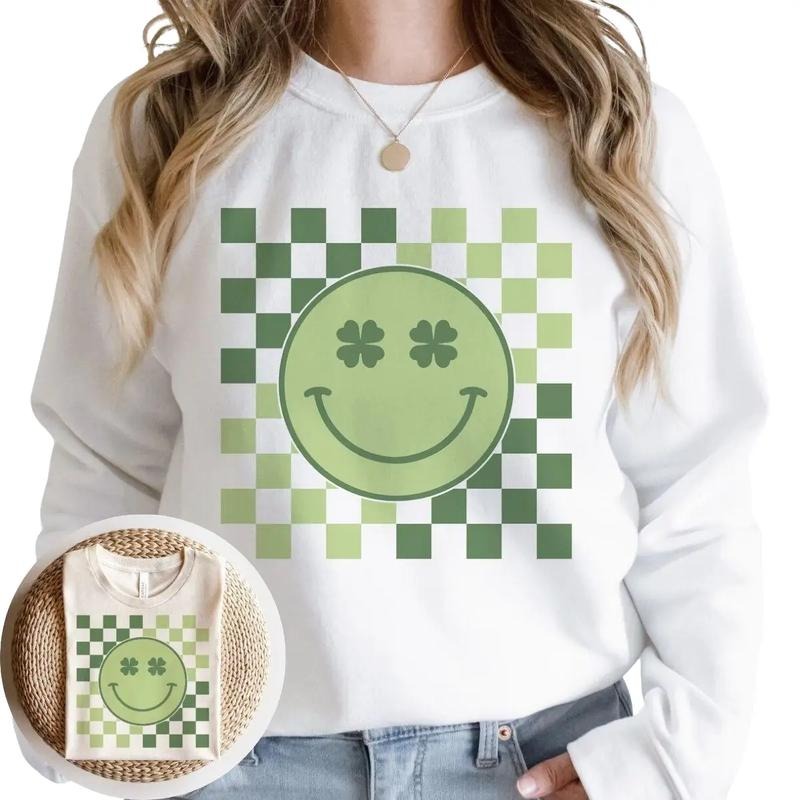 Patricks Day Retro Clover Smiley Sweatshirt T-Shirts, Hoodie | GrindPrints.com
