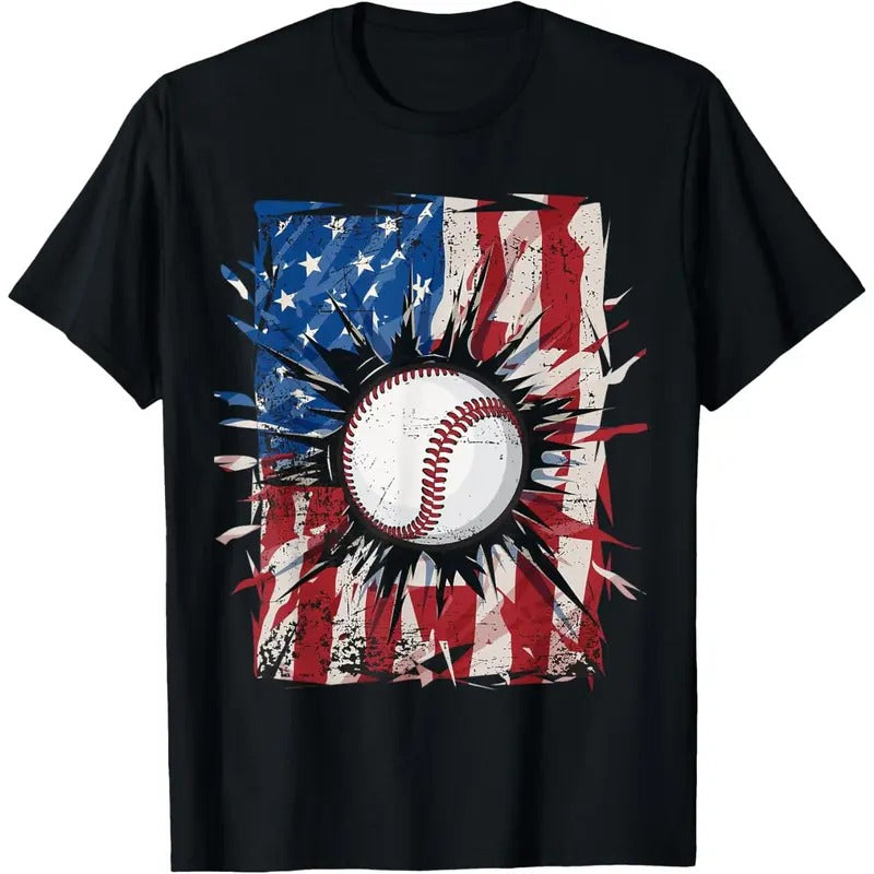 Patriotic Baseball 4th Of July Men USA American Flag Boys T-Shirt made in usa Hoodie, Sweatshirt | GrindPrints.com