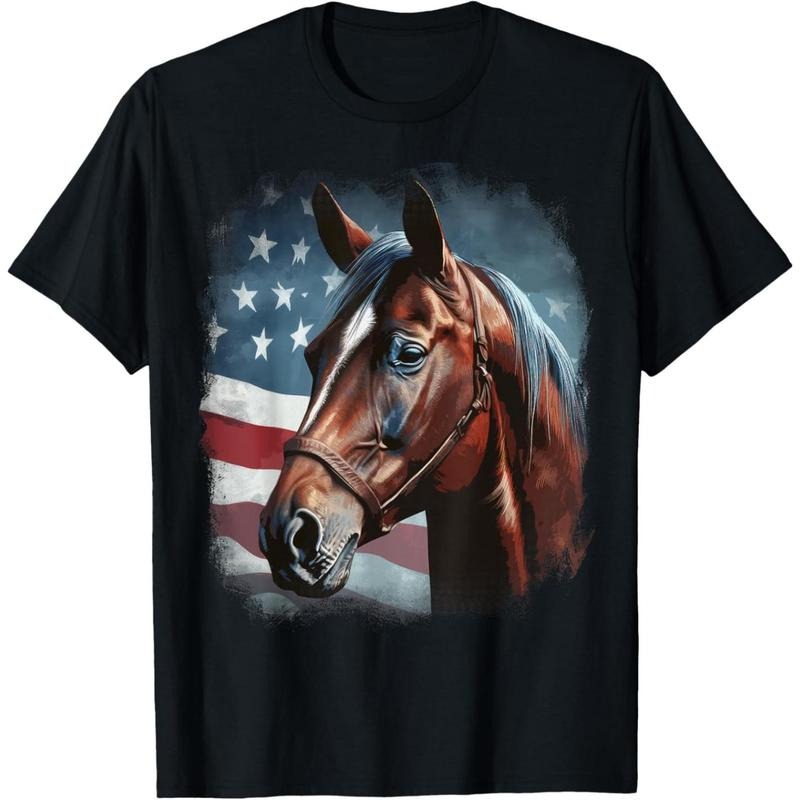 Patriotic Horse American Flag Horseback Riding Western Farm T-Shirt made in usa Hoodie, Sweatshirt | GrindPrints.com