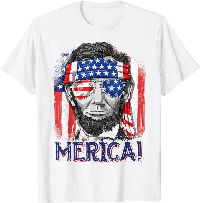 Patriotic Shirts For Men, Abraham Lincoln 4th Of July Merica American Flag T-Shirt Menswear Casual Cotton Fashion Top...