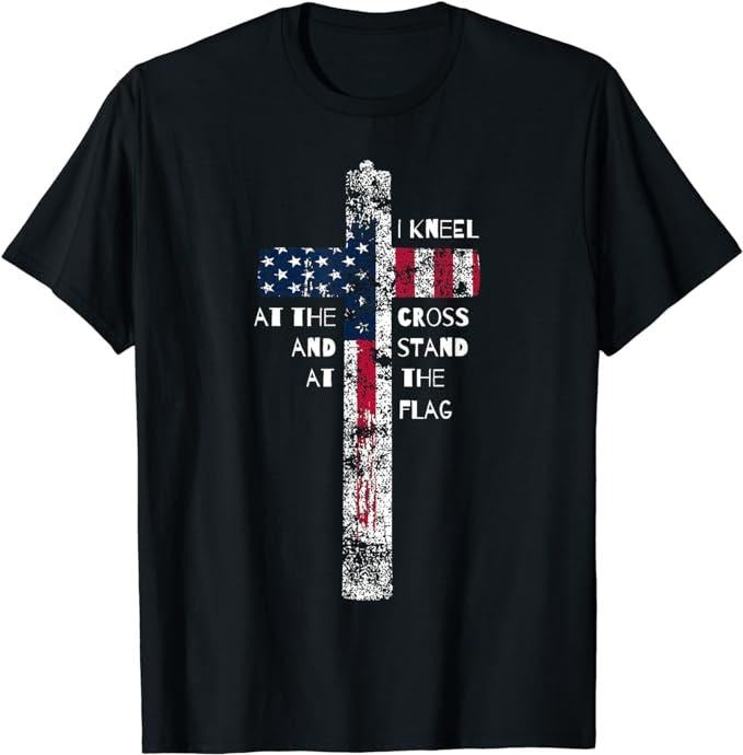 Patriotic Shirts For Men, I Kneel At The Cross and Stand At The Flag T-Shirt Menswear Top Casual Cotton Basic Fashion...