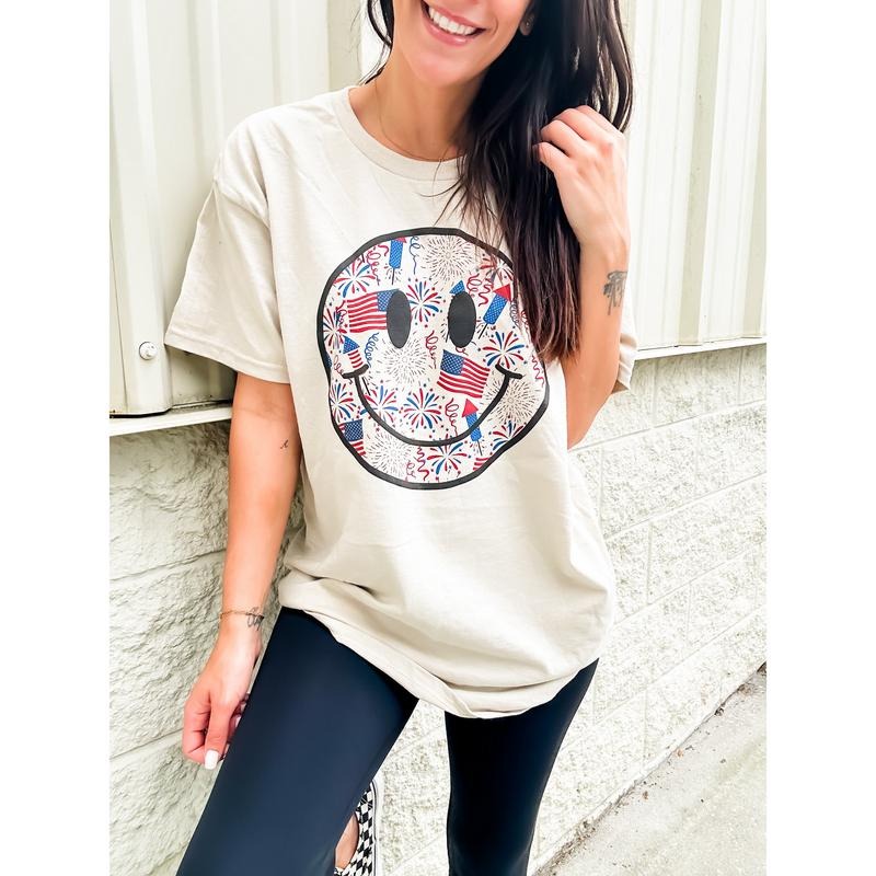 Patriotic Smiley Graphic Top T-Shirts, Hoodie, Sweatshirt | GrindPrints.com