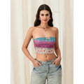 Women's Summer Slim Tube Tops Sleeveless Off Shoulder Floral/Pattern Print Bandeau Polyester Womenswear Check Light...